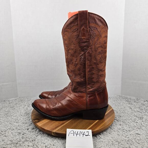 Los Altos Boots Mens 10D Eel Exotic Cognac Brown Leather Casual Cowboy Western